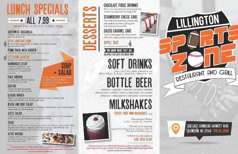 Lillington Sports Zone - Lillington, NC menu_pic