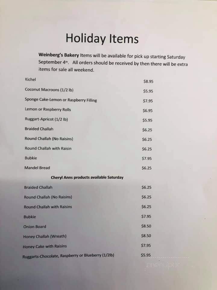 Weinberg's Bakery - Hull, MA menu_pic