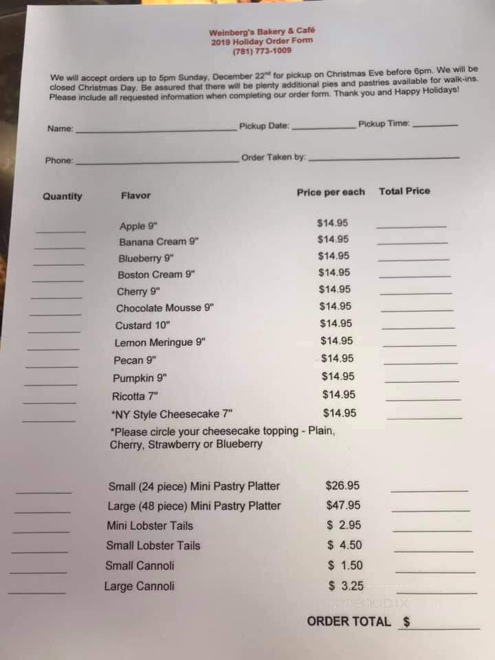 Weinberg's Bakery - Hull, MA menu_pic