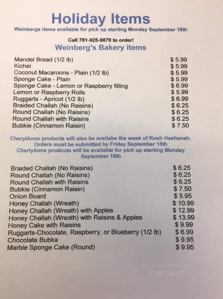 Weinberg's Bakery - Hull, MA menu_pic