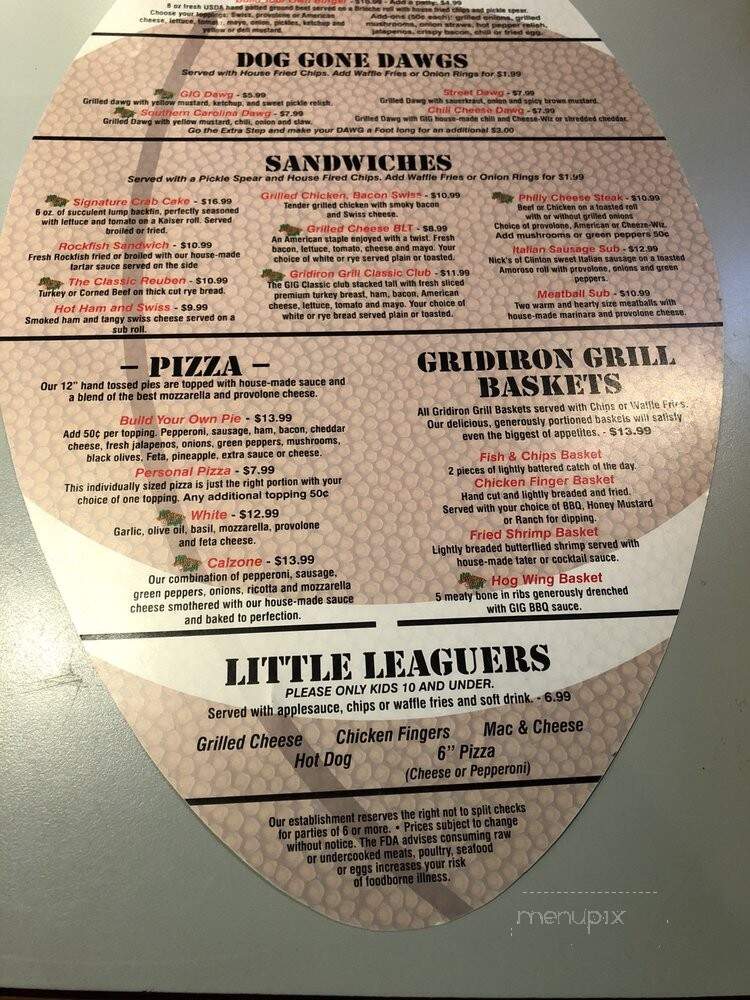Gridiron Grill - Callaway, MD menu_pic