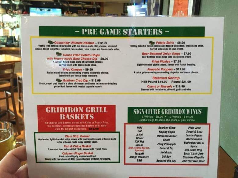 Gridiron Grill - Callaway, MD menu_pic