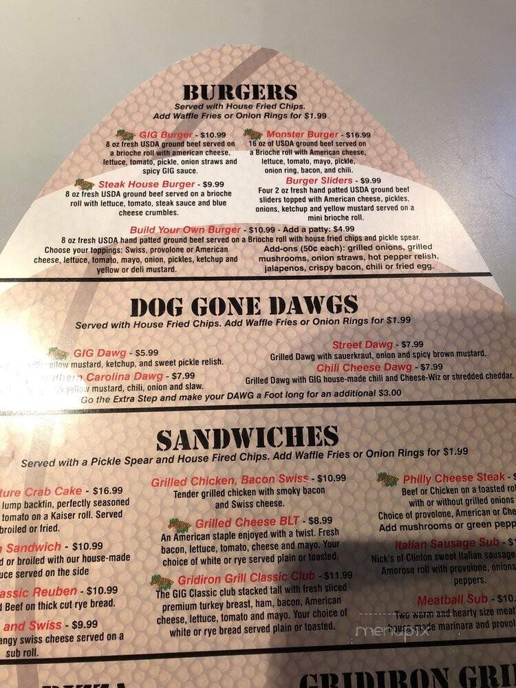 Gridiron Grill - Callaway, MD menu_pic