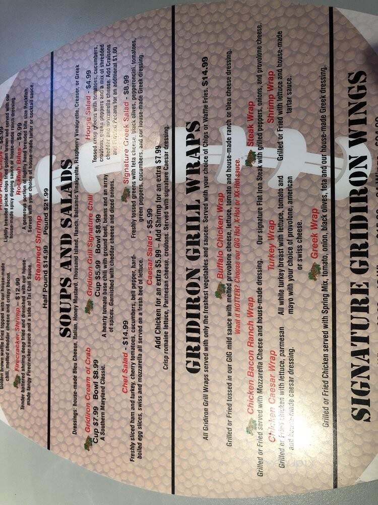 Gridiron Grill - Callaway, MD menu_pic