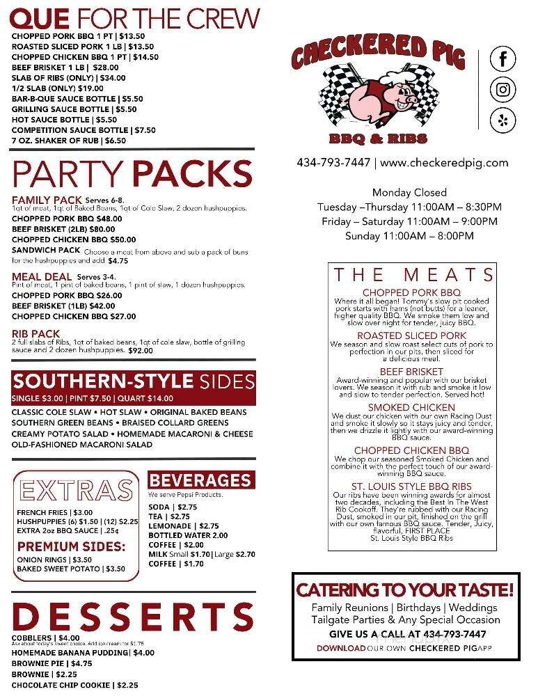 Checkered Pig - Danville, VA menu_pic