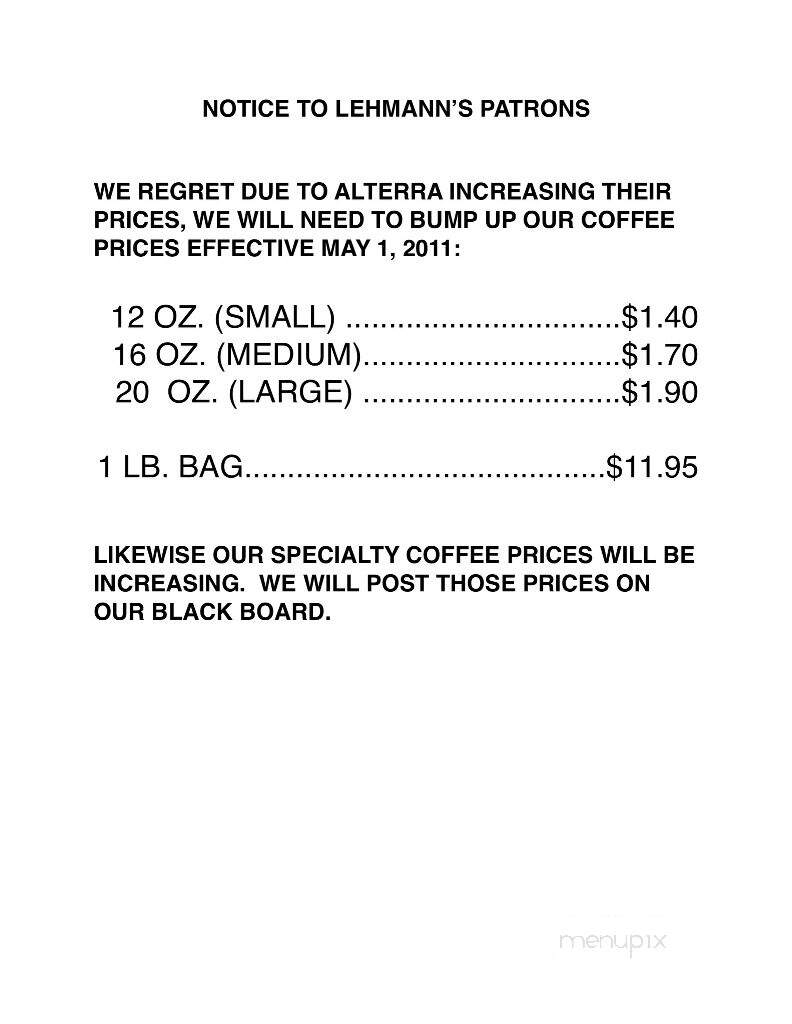 Lehmann's Bakery - Sturtevant, WI menu_pic