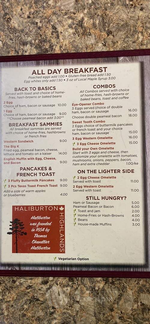 Kosy Korner - Haliburton, ON menu_pic