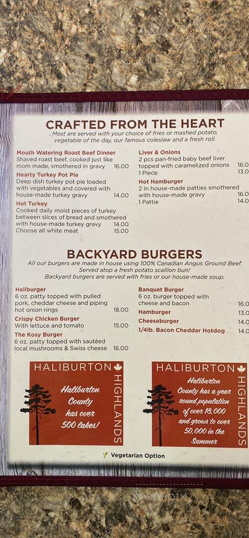 Kosy Korner - Haliburton, ON menu_pic