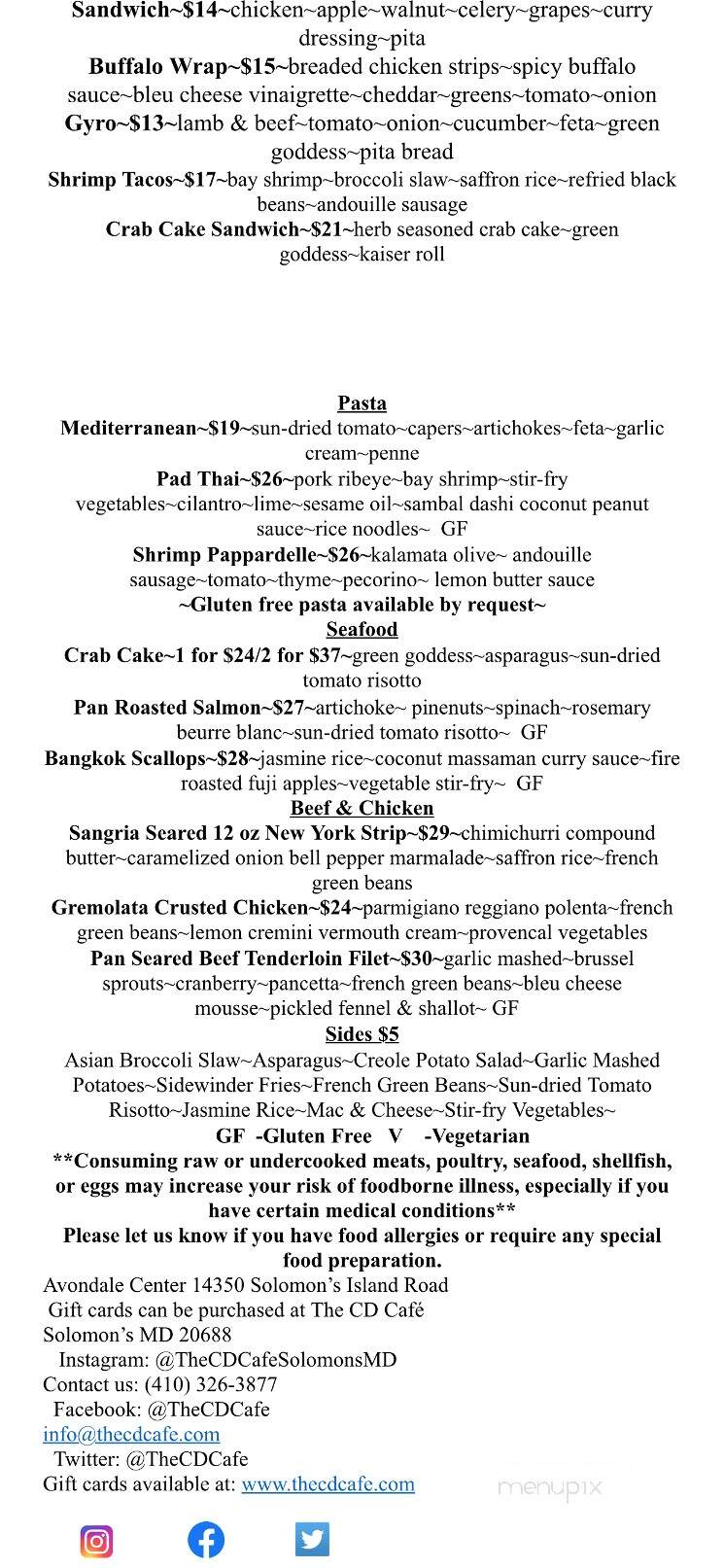 C D Cafe - Solomons, MD menu_pic