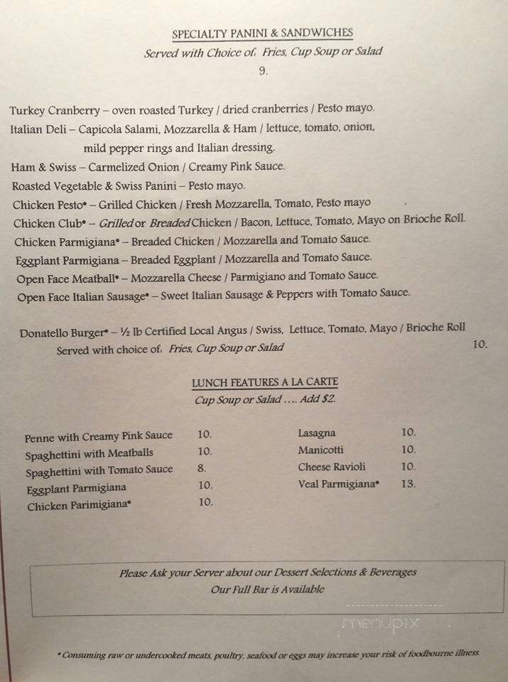 Donatello's Fine Family Restaurant - Indiana, PA menu_pic