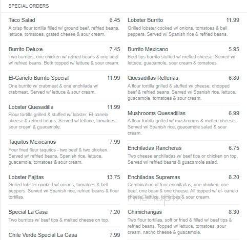 El Canelo Mexican Restaurant - New Castle, PA menu_pic