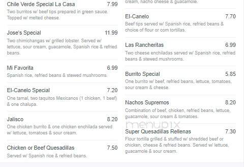 El Canelo Mexican Restaurant - New Castle, PA menu_pic