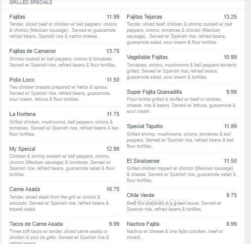 El Canelo Mexican Restaurant - New Castle, PA menu_pic