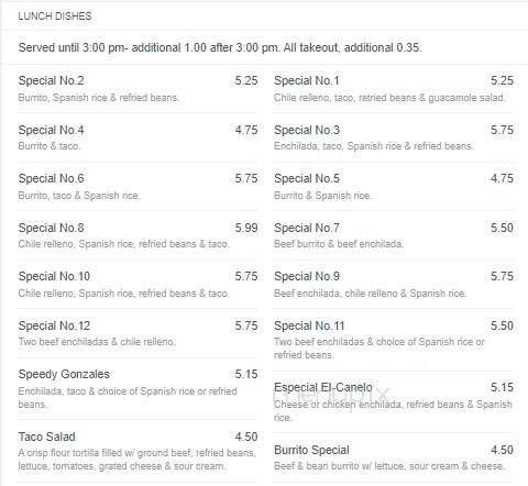 El Canelo Mexican Restaurant - New Castle, PA menu_pic