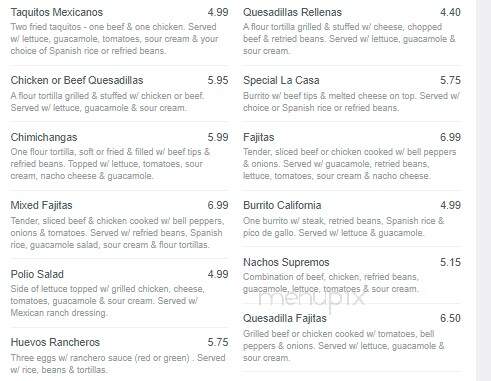 El Canelo Mexican Restaurant - New Castle, PA menu_pic