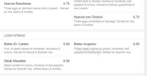El Canelo Mexican Restaurant - New Castle, PA menu_pic