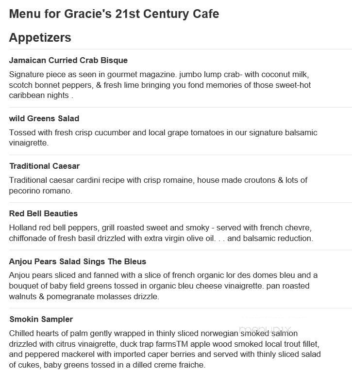 Gracie's 21st Century Cafe - Pine Forge, PA menu_pic