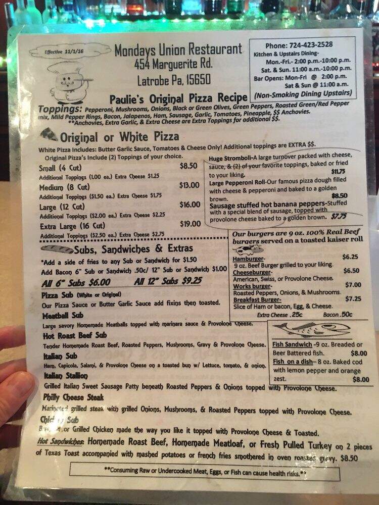 Monday's Union Restaurant - Latrobe, PA menu_pic
