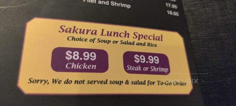Sakura Japanese Restaurant - Hermitage, TN menu_pic