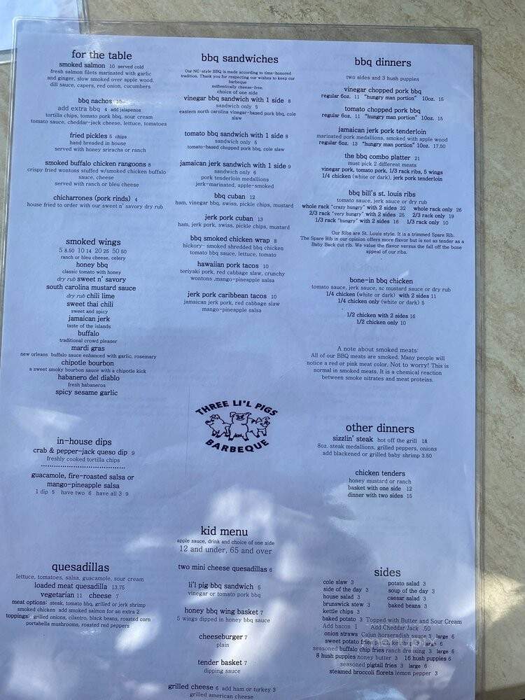 Three Lil Pigs Barbeque - Daleville, VA menu_pic