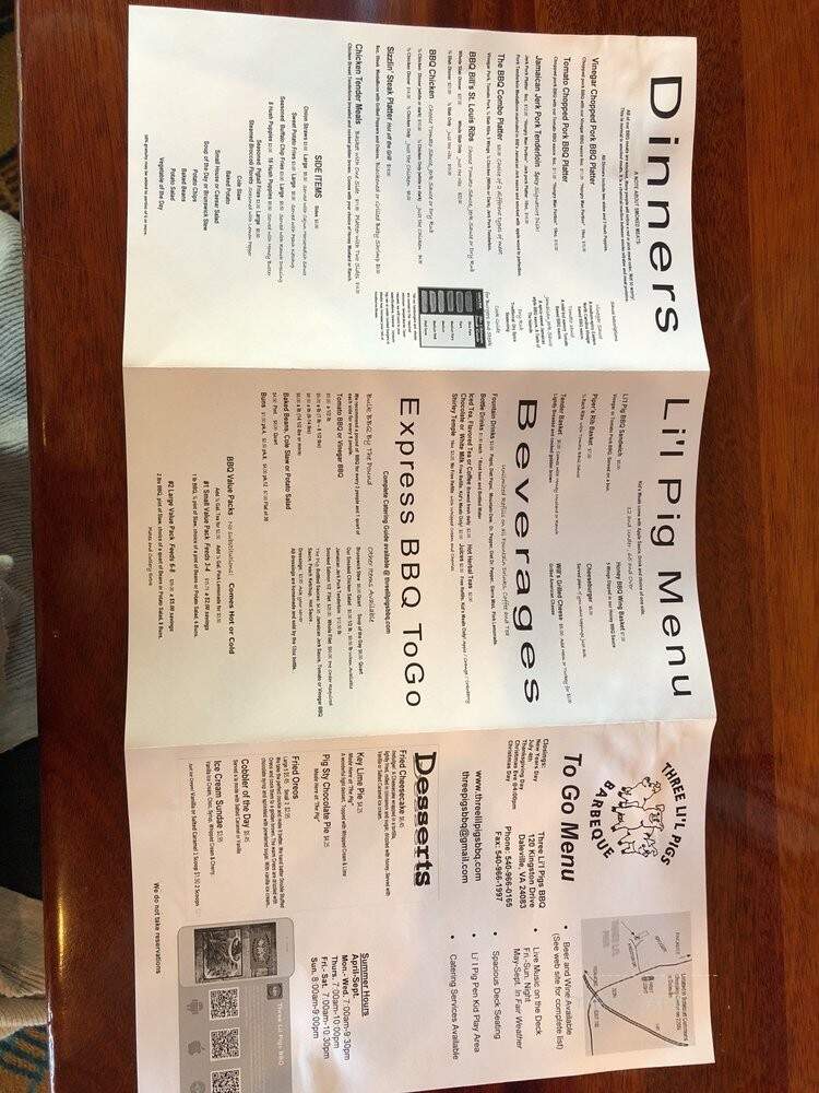 Three Lil Pigs Barbeque - Daleville, VA menu_pic