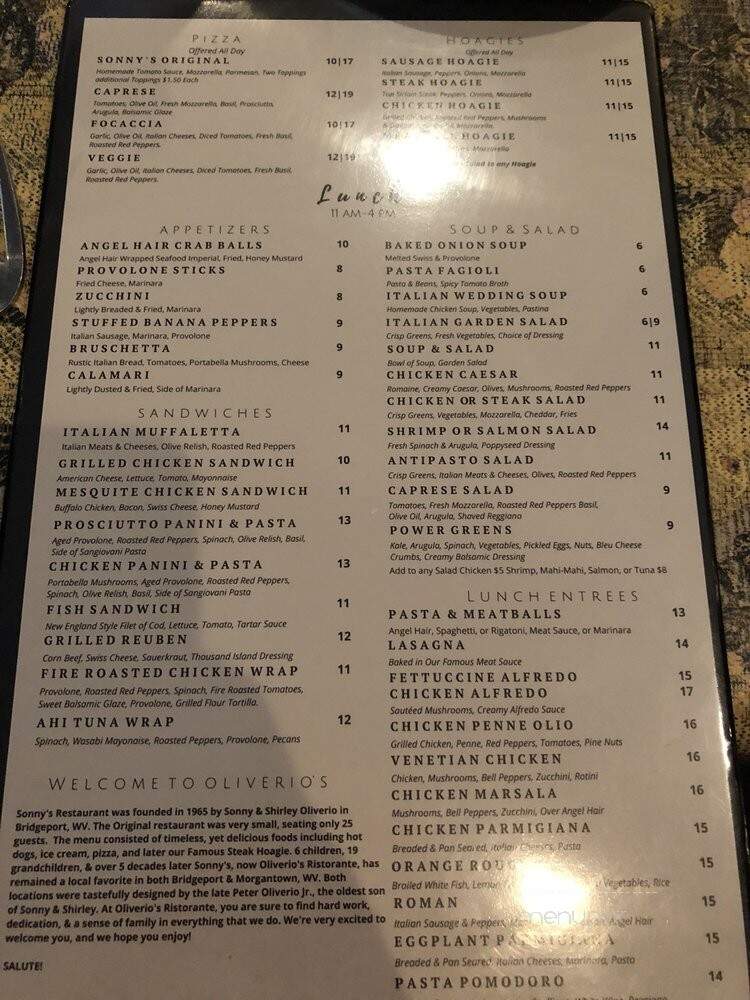 Oliverio's Ristorante - Bridgeport, WV menu_pic