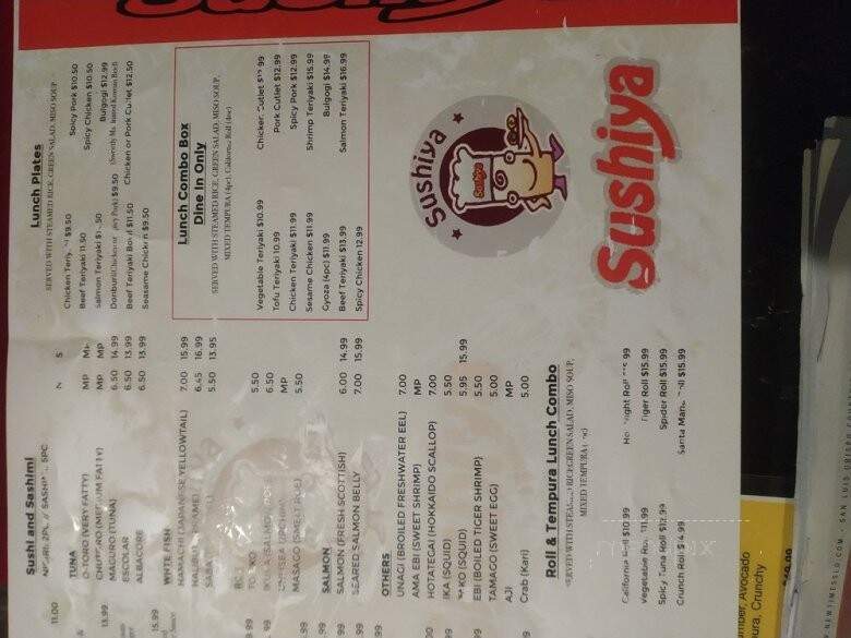 Sushiya Restaurant - San Luis Obispo, CA menu_pic