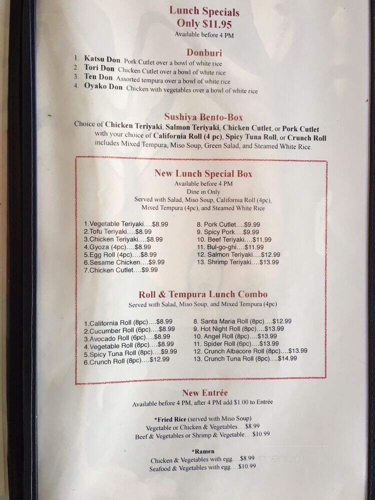 Sushiya Restaurant - San Luis Obispo, CA menu_pic