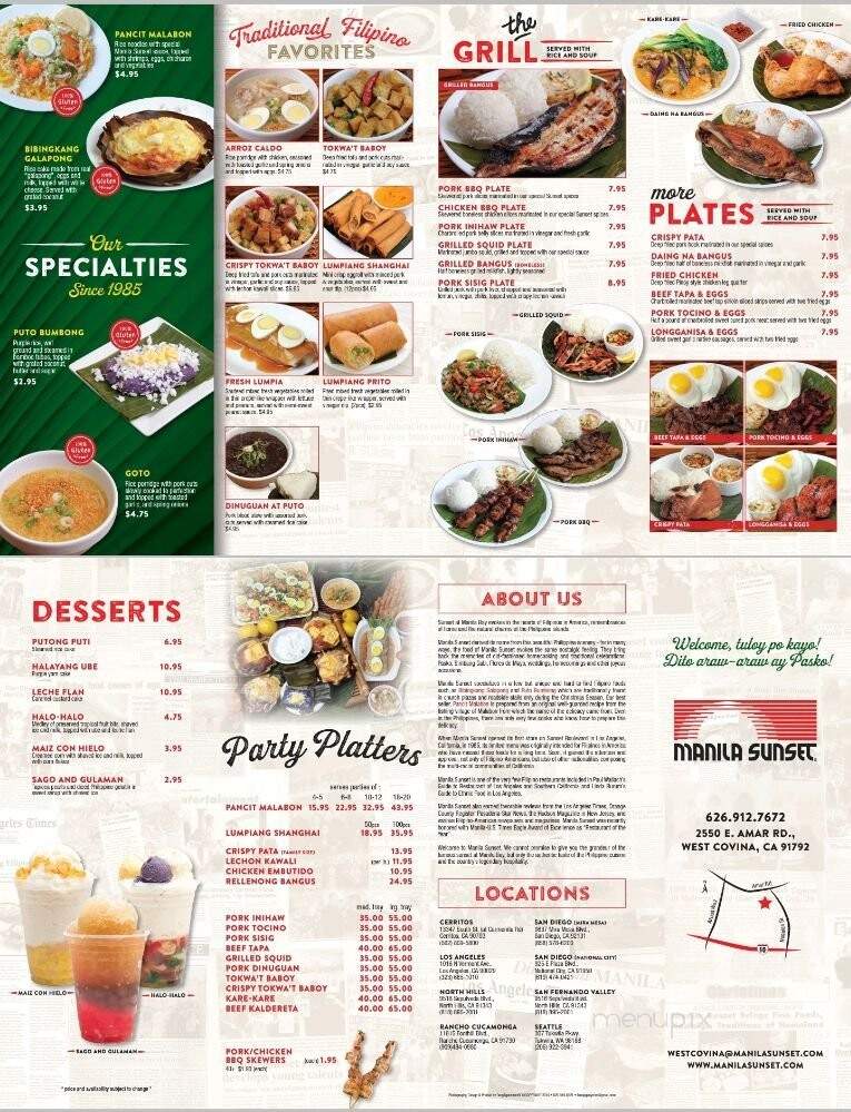 Manila Sunset Restaurant - West Covina, CA menu_pic