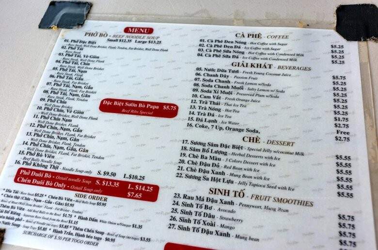 Pho Papa - San Jose, CA menu_pic