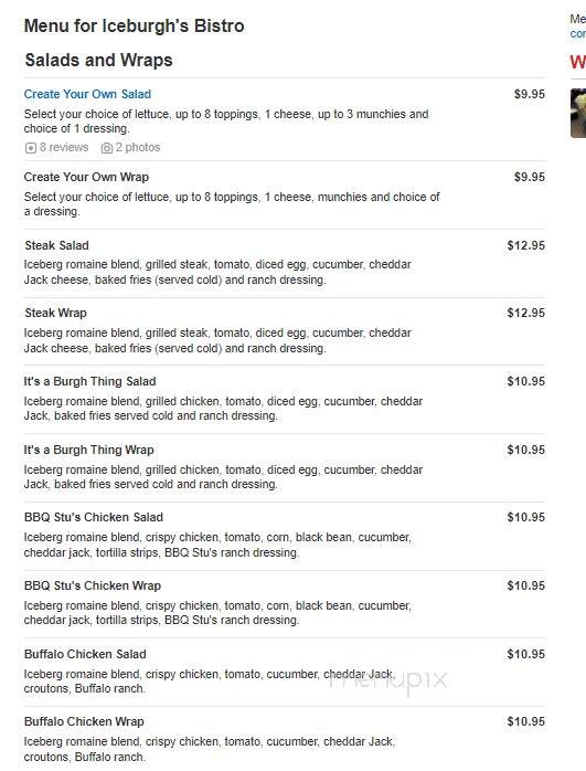 Iceburgh's Bistro - Irwin, PA menu_pic