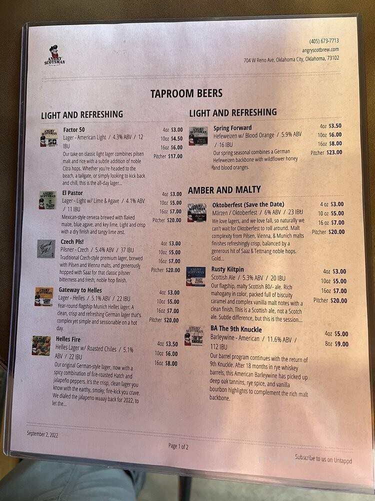 Angry Scotsman Brewing - Oklahoma City, OK menu_pic