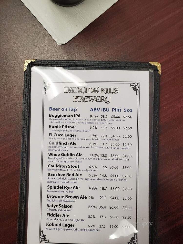 Dancing Kilt Brewery - Chester, VA menu_pic