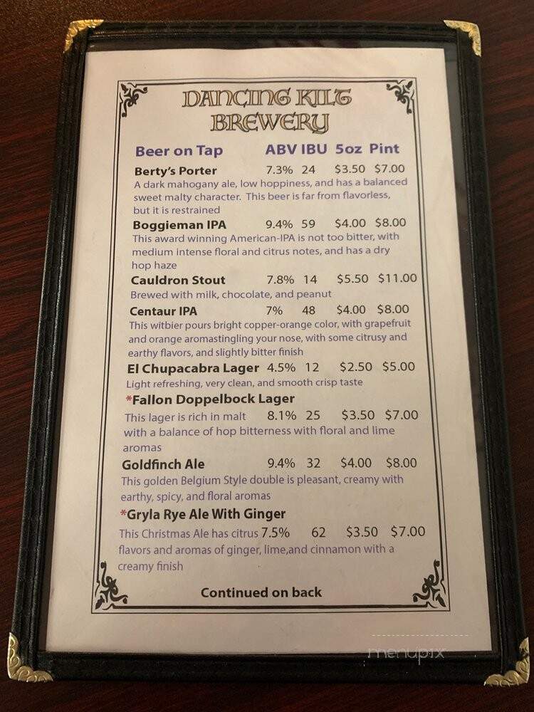 Dancing Kilt Brewery - Chester, VA menu_pic