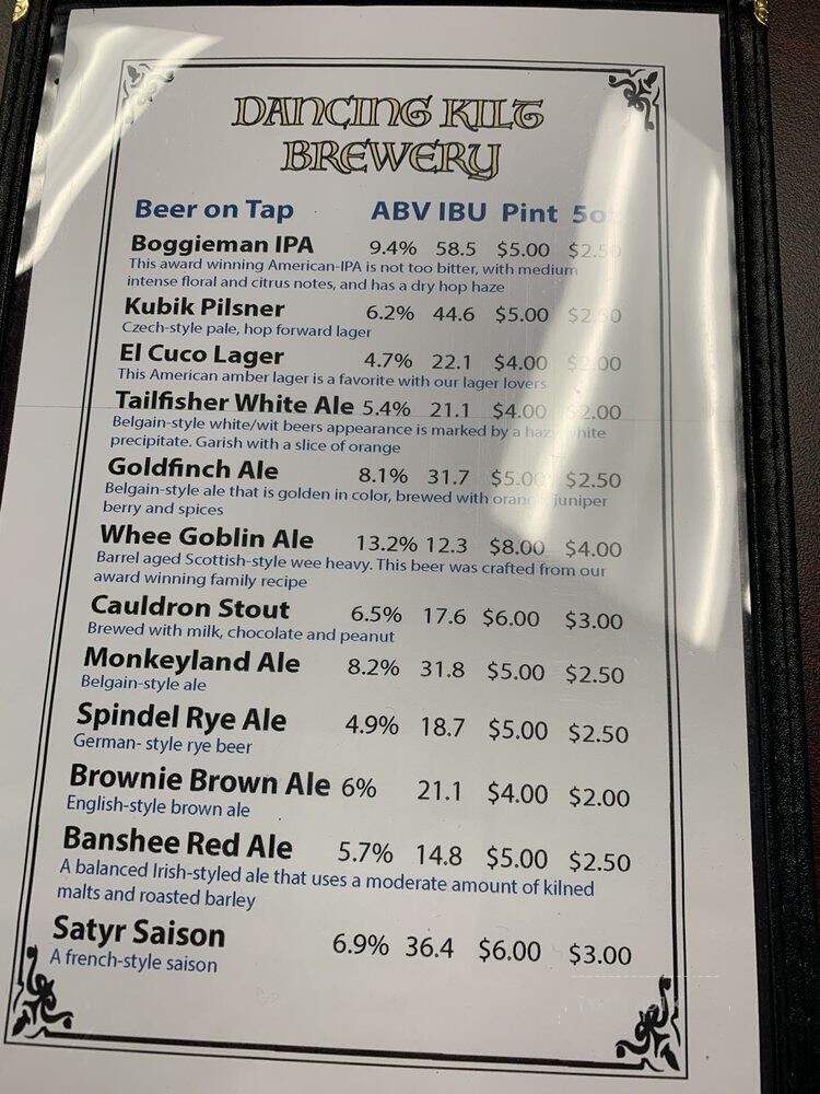 Dancing Kilt Brewery - Chester, VA menu_pic
