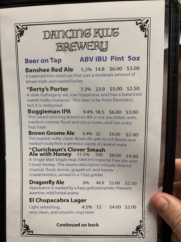 Dancing Kilt Brewery - Chester, VA menu_pic