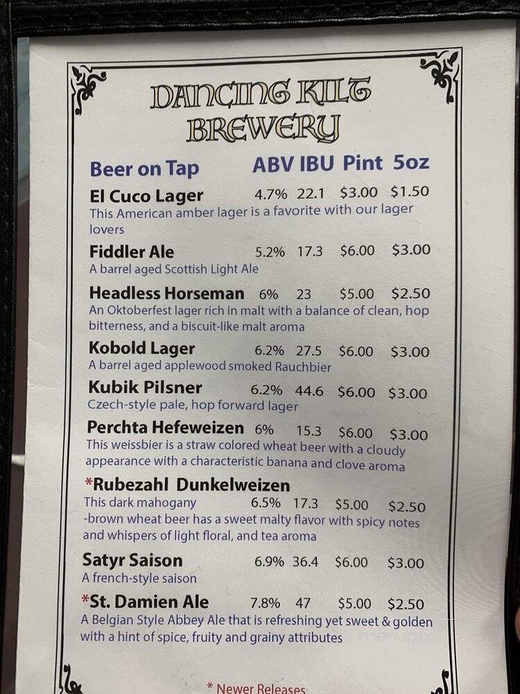 Dancing Kilt Brewery - Chester, VA menu_pic