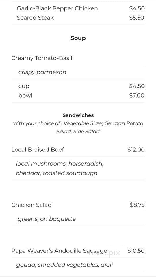Provisions Market Table - Orange, VA menu_pic