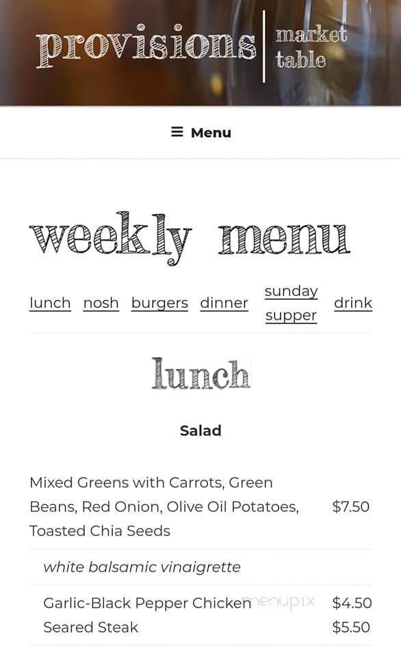 Provisions Market Table - Orange, VA menu_pic