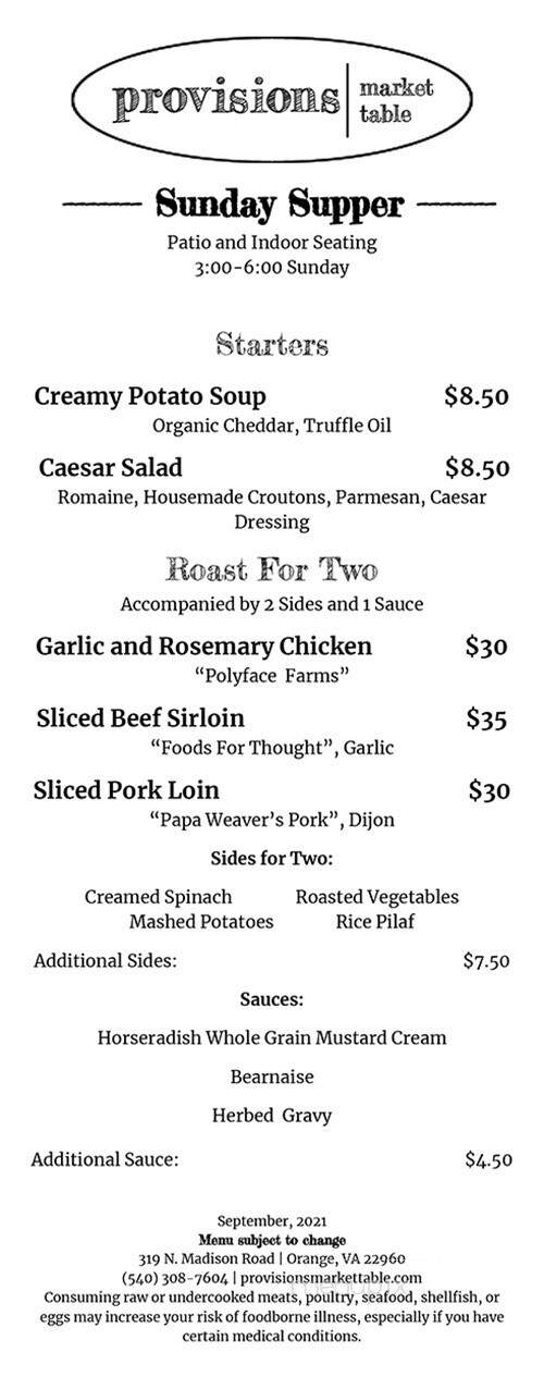Provisions Market Table - Orange, VA menu_pic