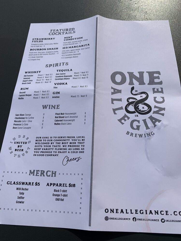 One Allegiance Brewing - Chicago Ridge, IL menu_pic