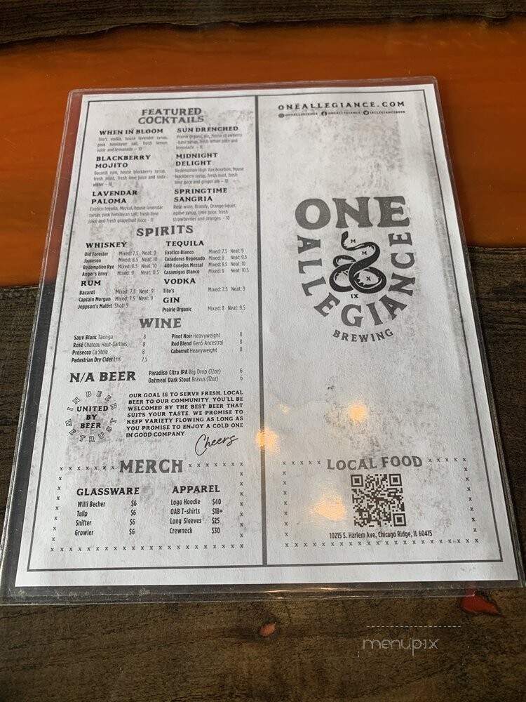 One Allegiance Brewing - Chicago Ridge, IL menu_pic