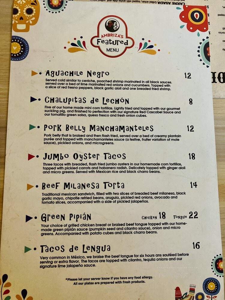 Ambriza - Katy, TX menu_pic