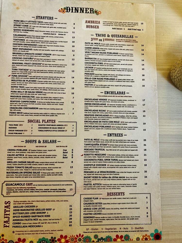 Ambriza - Katy, TX menu_pic