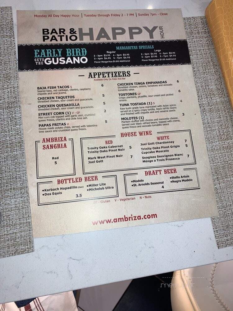 Ambriza - Katy, TX menu_pic