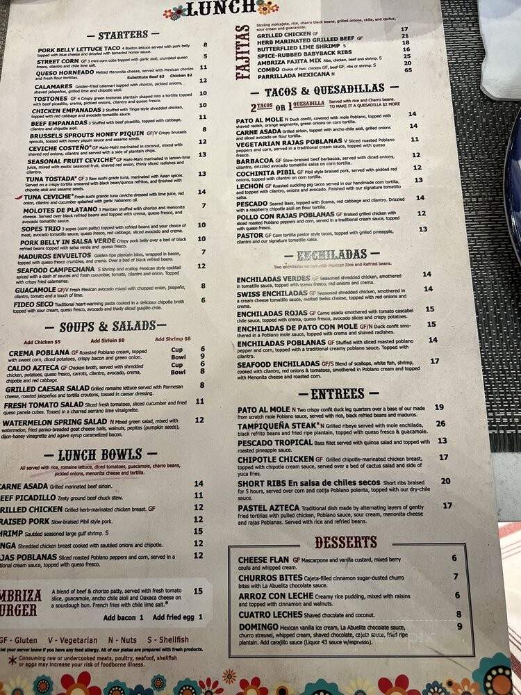 Ambriza - Katy, TX menu_pic