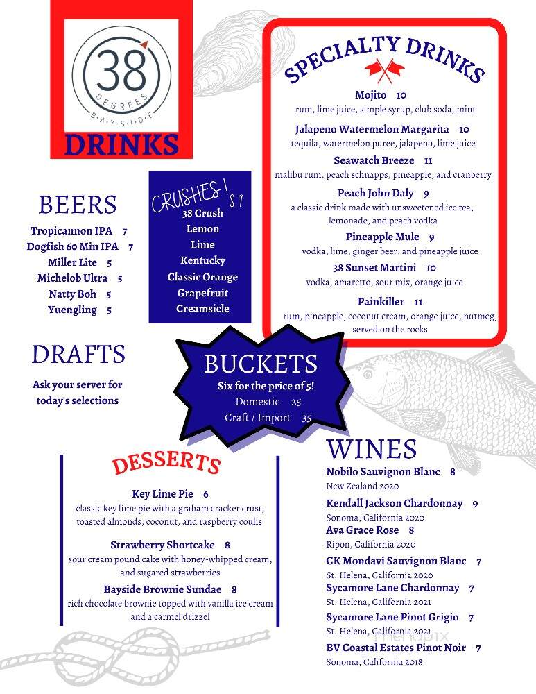 38 Degrees Bayside - Selbyville, DE menu_pic