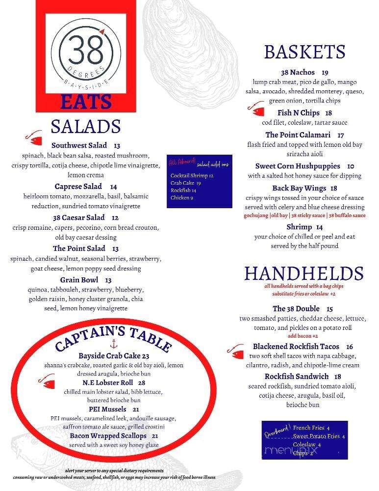 38 Degrees Bayside - Selbyville, DE menu_pic