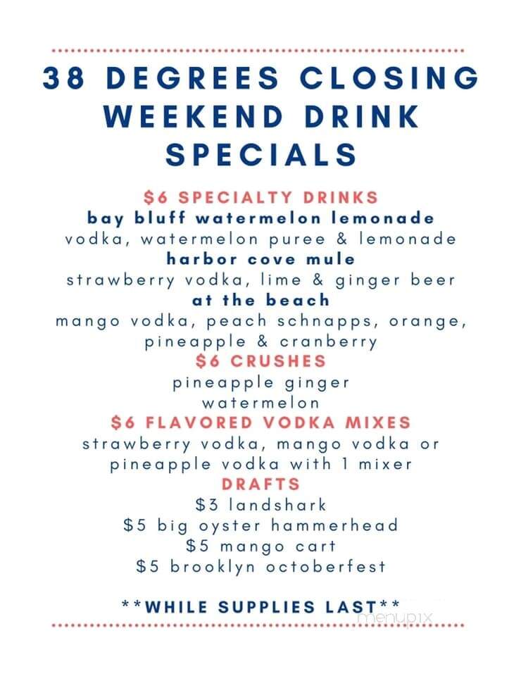 38 Degrees Bayside - Selbyville, DE menu_pic