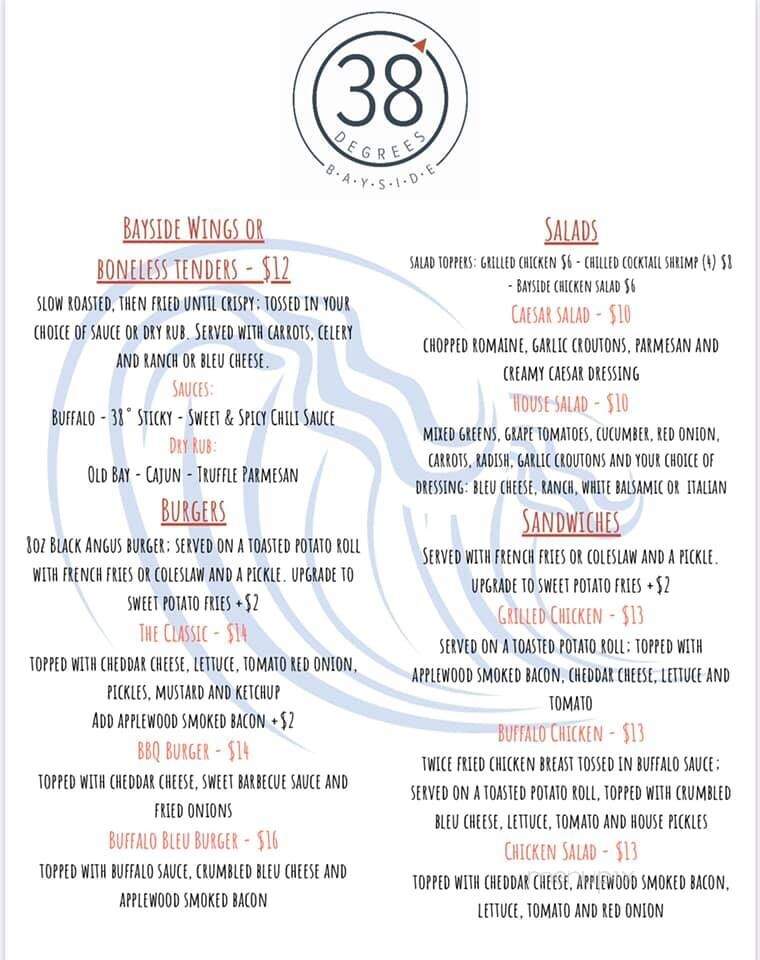 38 Degrees Bayside - Selbyville, DE menu_pic